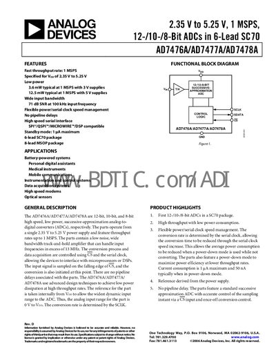 Analog Devices AD7478A Datasheet - cover page