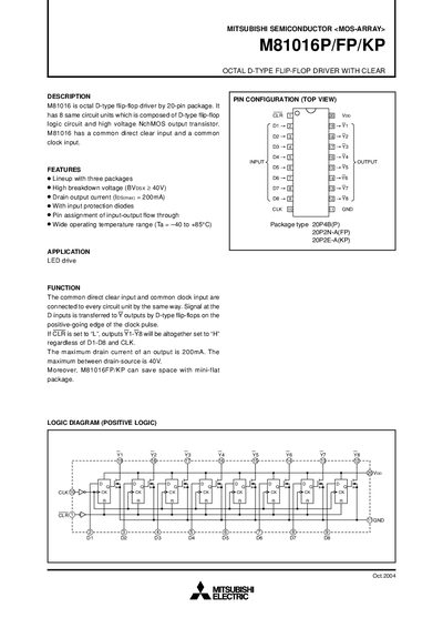 Mitsubishi M81016P/FP/KP Octal D-Type Flip-Flop Driver with Clear Datasheet - cover page