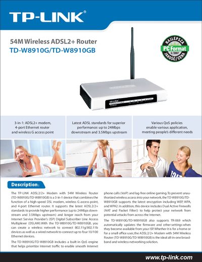 TP-Link TD-W8910G/TD-W8910GB 54M Wireless ADSL2+ Router User Guide - cover page