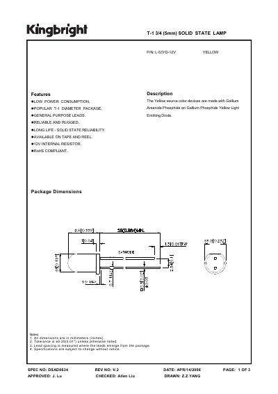 KINGBRIGHT T-1 3/4 (5mm) SOLID STATE LAMP Guide - cover page