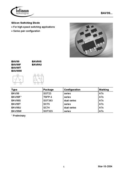 Infineon BAV99 Silicon Switching Diode Datasheet - cover page