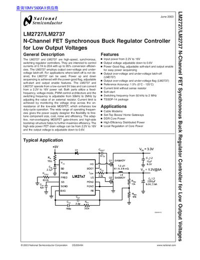 National Semiconductor LM2727/LM2737 N-Channel FET Synchronous Buck Regulator Controller Datasheet - cover page