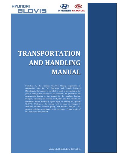 Hyundai Transportation and Handling Manual - cover page