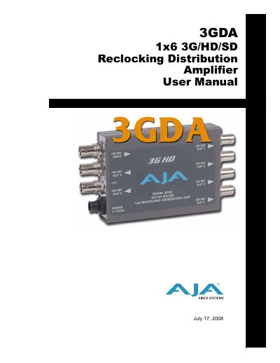 AJA Video 3GDA 1x6 Reclocking Distribution Amplifier User Manual - cover page