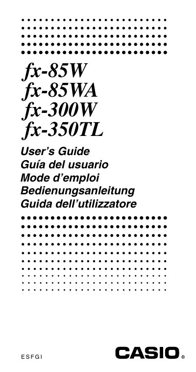 Casio fx-85W/85WA/300W/350TL Calculator User's Guide - cover page