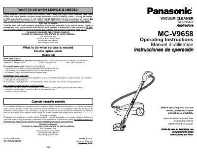 Panasonic MC-V9658 Vacuum Cleaner Operating Instructions - cover page