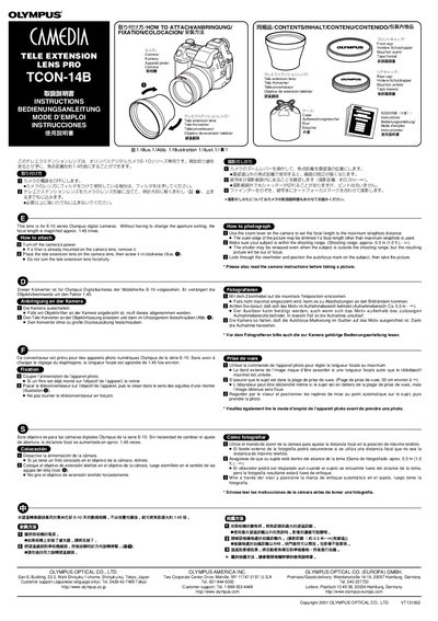 Olympus TCON-14B Tele Extension Lens Instructions - cover page