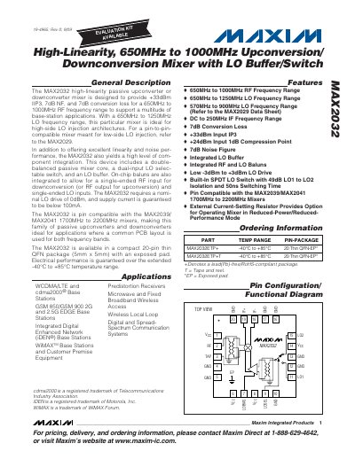 Maxim MAX2032 High-Linearity Upconversion/Downconversion Mixer Handbook - cover page