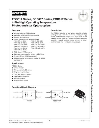 Fairchild FOD814/FOD617/FOD817 Optocoupler Datasheet