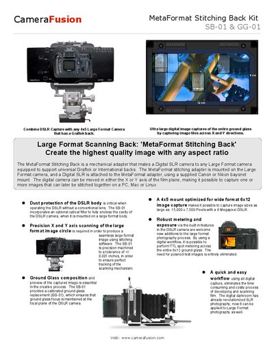 CameraFusion SB-01 & GG-01 Stitching Back Kit User Manual - cover page