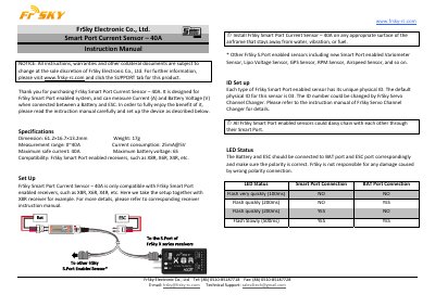 FrSky Smart Port Current Sensor - 40A Instruction Manual - cover page