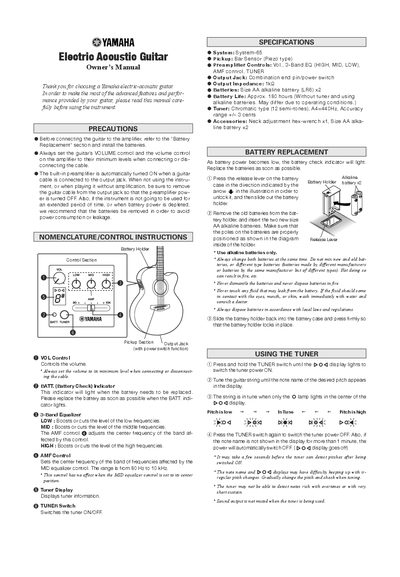 Yamaha System-65 Electric Acoustic Guitar Owner's Manual - cover page