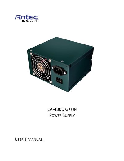 Antec EA-430D Green Power Supply User Manual - cover page