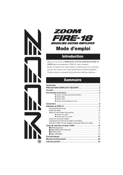 ZOOM FIRE-18 Modeling Guitar Amplifier User Manual