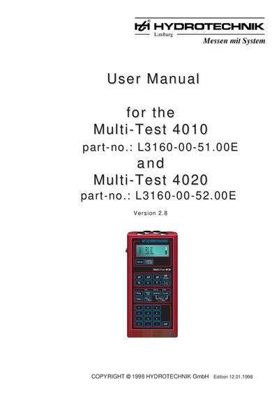 HYDROTECHNIK Multi-Test 4010/4020 User Manual - cover page