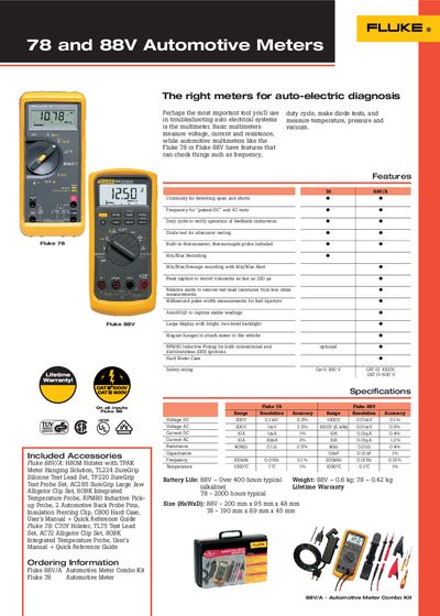 Fluke 78 and 88V Automotive Meters Manual - cover page