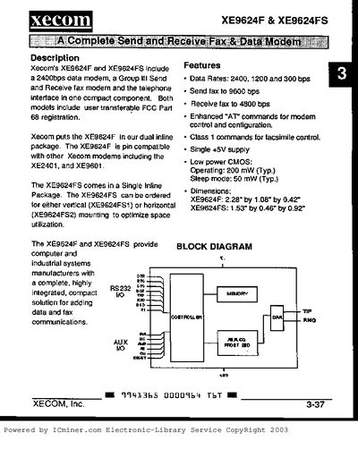 Xecom XE9624F/XE9624FS Data Modem Datasheet - cover page
