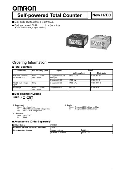 OMRON H7EC Self-powered Total Counter Data Sheet - cover page