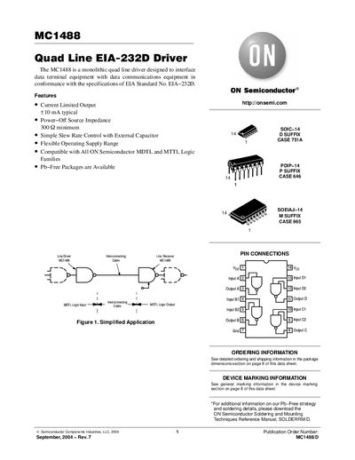 ON Semiconductor MC1488 Quad Line EIA-232D Driver Datasheet - cover page