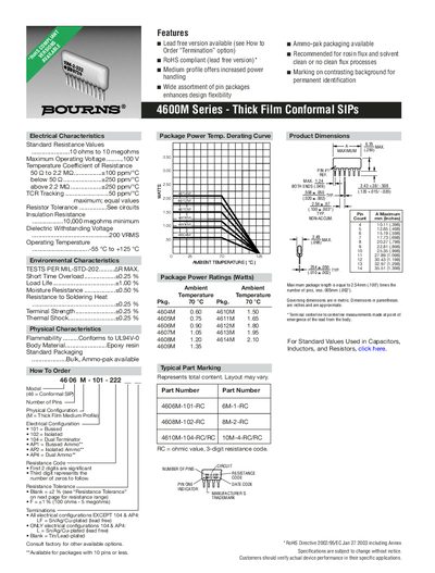 Bourns 4600M Series Thick Film Conformal SIPs Datasheet - cover page