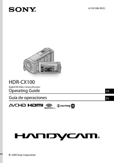 Sony HDR-CX100 Digital Video Camera Operating Guide - cover page