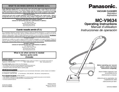 Panasonic MC-V9634 Vacuum Cleaner Operating Instructions - cover page