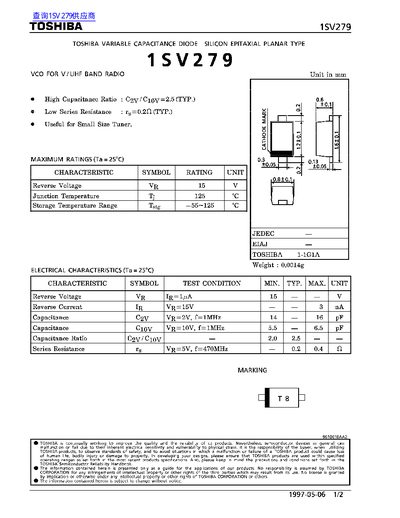 Toshiba 1SV279K Variable Capacitance Diode Datasheet - cover page