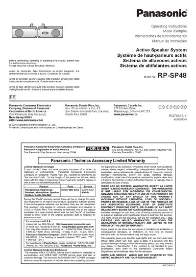 Panasonic RP-SP48 Active Speaker System Operating Instructions - cover page