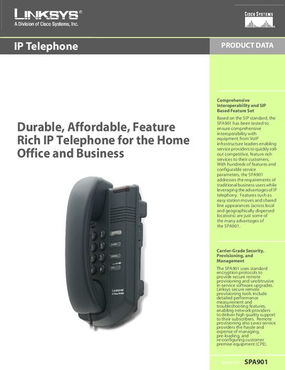 Linksys SPA901 Service Provider Data Sheet - cover page