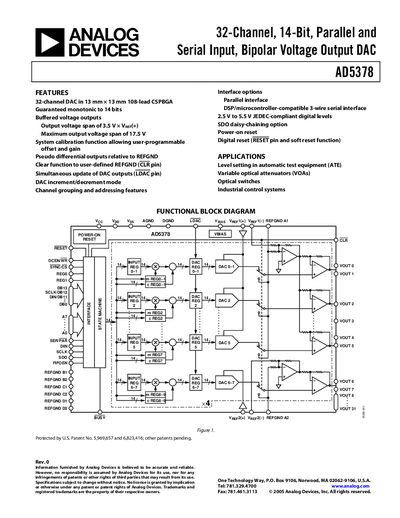 Analog Devices AD5378 32‑Channel 14‑Bit DAC Datasheet - cover page