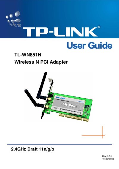TP-Link TL-WN851N Wireless N PCI Adapter User Guide