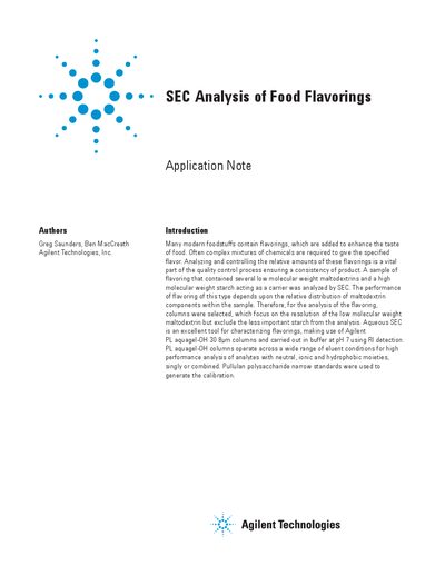 Agilent SEC Analysis of Food Flavorings Application Note - cover page