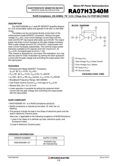 MITSUBISHI ELECTRIC RARARA07H3340MM Manual - cover page