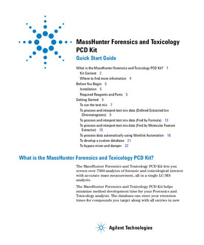 MassHunter Forensics Toxicology PCD Kit user guide - cover page
