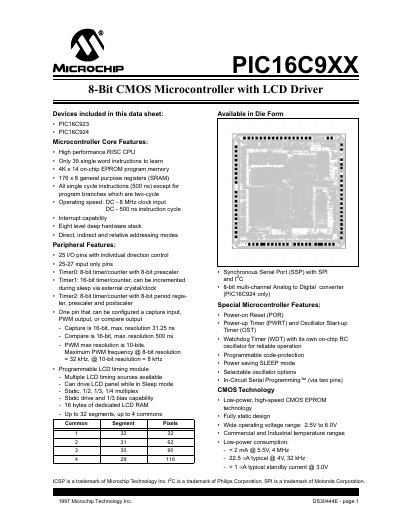 Microchip PIC16C9XX Datasheet - cover page