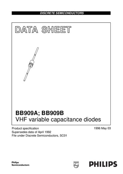 Philips BB909A / BB909B VHF Variable Capacitance Diodes Datasheet - cover page