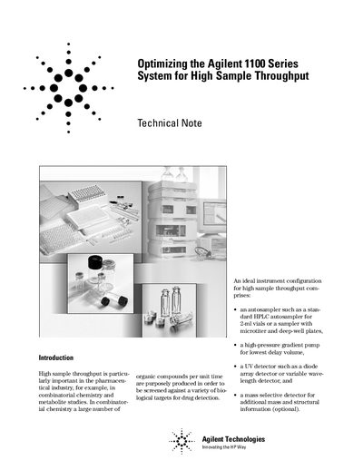 Optimizing Agilent 1100 Series System for High Sample Throughput Technical Note - cover page