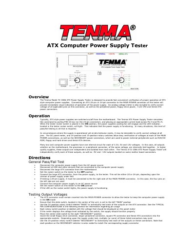 Tenma 72-1086 ATX Power Supply Tester User Manual - cover page