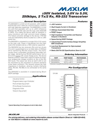 Maxim MAX3250 RS-232 Transceiver Datasheet