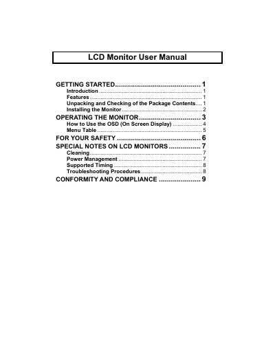LCD Monitor User Manual - cover page
