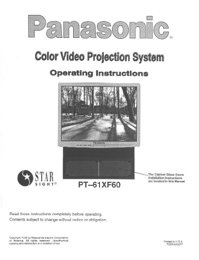 Panasonic PT-61XF60 Color Video Projection System Operating Instructions - cover page
