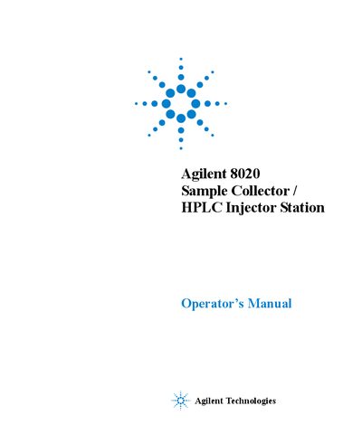 Agilent 8020 Sample Collector HPLC Injector Station Operator's Manual - cover page