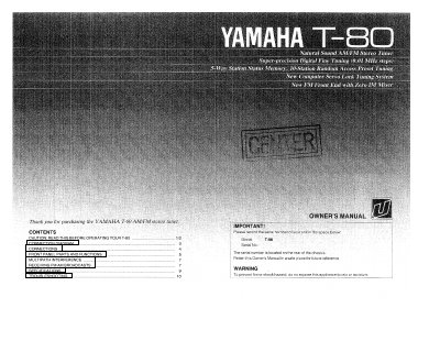 Yamaha T-80 Stereo Tuner Owner's Manual - cover page