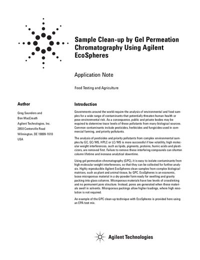Agilent EcoSpheres Gel Permeation Chromatography Application Note - cover page