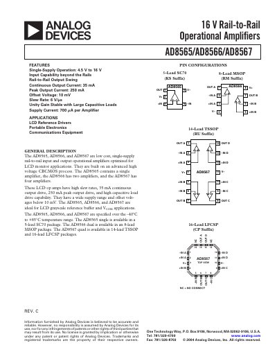 Analog Devices AD8565/AD8566/AD8567 Datasheet