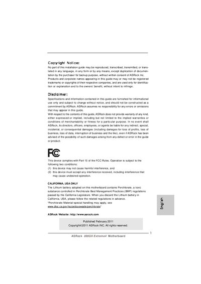 ASRock 890GX Extreme4 Motherboard Installation Guide - cover page