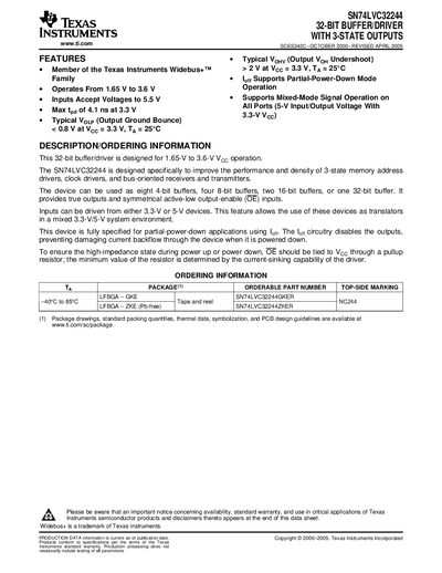 Texas Instruments SN74LVC32244 32-Bit Buffer/Driver with 3-State Outputs Datasheet - cover page
