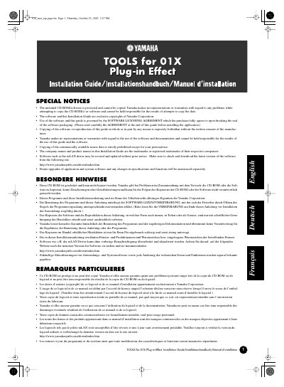 Yamaha 01X Plug-in Effect Installation Guide - cover page