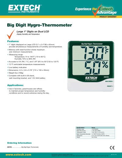 FLIR Systems 445703 Big Digit Hygro-Thermometer Product Leaflet - cover page