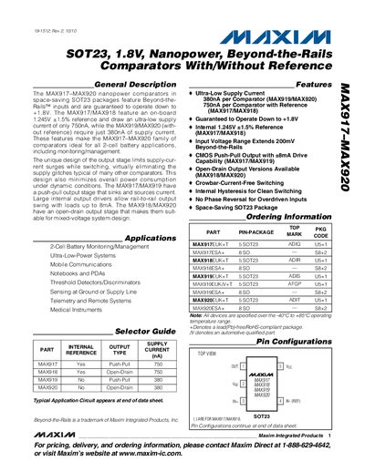 Maxim MAX917-MAX920 Datasheet - cover page